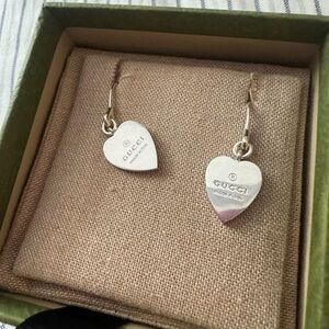 NEW Gucci Heart Shape Pendant Hoop Earrings Sterling Silver new with box